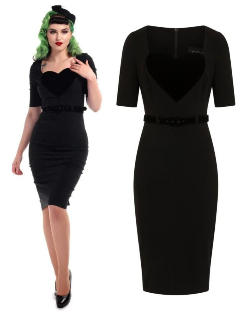 Collectif "Ophelia" Dark Romance Gothic Pinup Heart Pencil Dress M